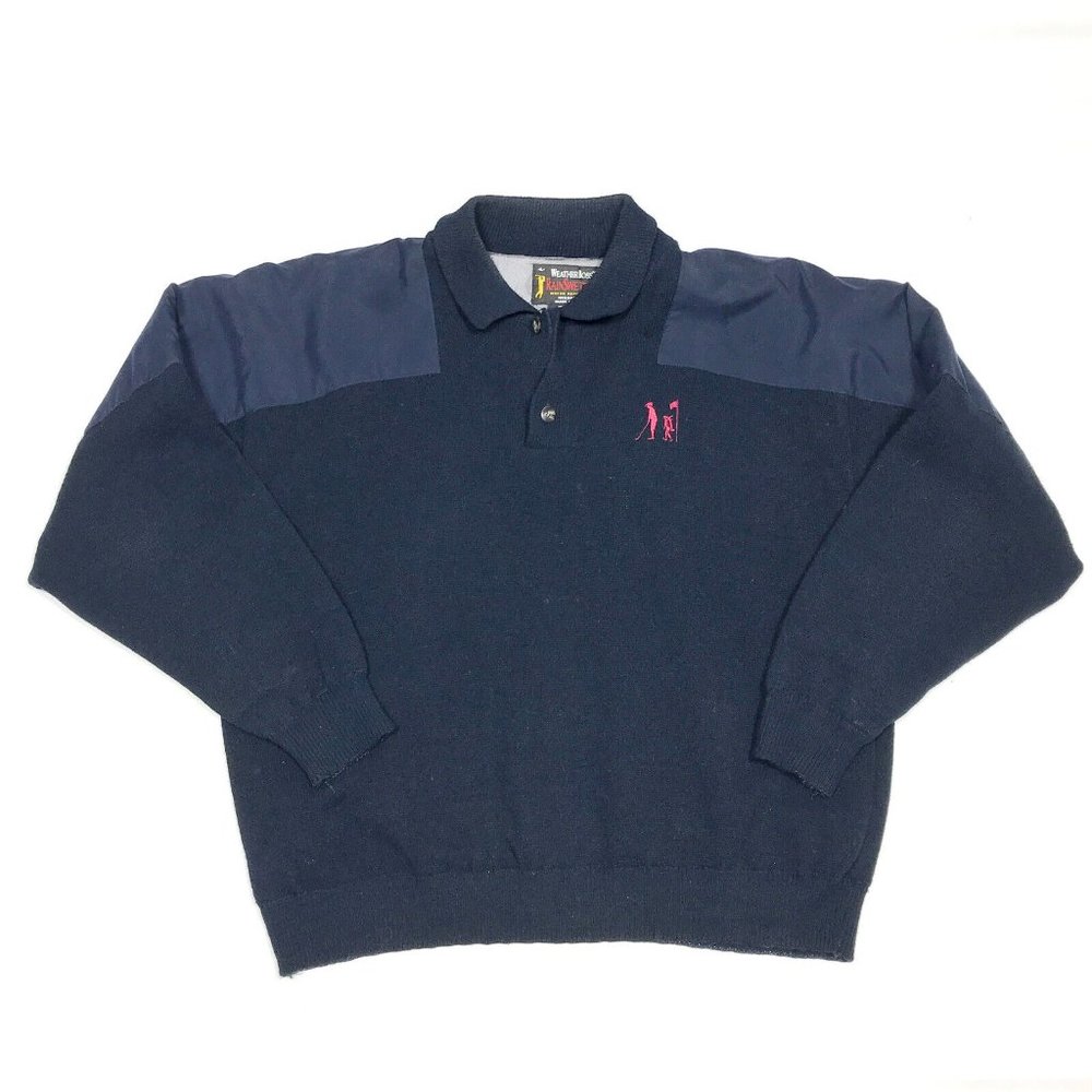 VTG Rain Swetter Gore Wind Stopper 1/4 Button Golf Blue Sweater Mens Large